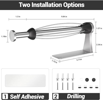 Paper Towel Holder Under Cabinet with Damping Effect, Single-Hand Operable Wall Mount Paper Towel Holder for Kitchen/Bathroom, Under Counter Self-Adhesive/Drilled Kitchen Towel Holder - color: Silver