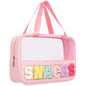 Snack Bag Clear Chenille Varsity Letter Zipper Pouch for Travel Preppy Cosmetic Bag Clear Cosmetic Bag Makeup Travel Bag for Women - color: Pink