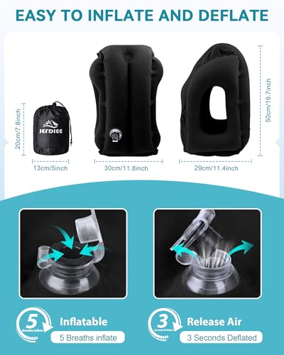 Inflatable Travel Pillow, Airplane Neck Pillow Comfortably Supports Head and Chin for Airplanes, Trains, Cars Office Napping on The Tray Table (Black) - color: Black(standard)