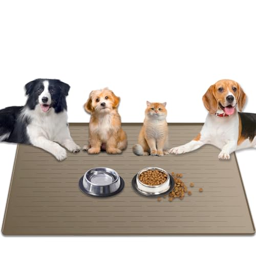 1.5MM Super Thick Dog Food Mat, 48"x32" Silicone Dog and Cat Mats for Food and Water Bowls, Waterproof Pet Feeding Mat for Contain Spills Protects Floors, Multiple Colors & Sizes for Pets, Brown - color: Brown, size: 48"L x 32"W