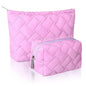Huhumy 2 Pc Makeup Bag Set Cute Quilted Cosmetic Pouch for Women Travel Toiletry Bag Preppy Small Makeup Purse Pouch Skincare Brushes Storage Organizer Pencil Case Set(Knitted,Quilted,Rose Pink) - color: Rose Pink, style: Knitted