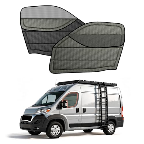 Extra-Thick Front Door Window Covers(Pair) for Ram Promaster, 2014-current, Magnetic Insulated Blackout Window Sunshade, Foldable Design, with Bug Screen, AllSeasonGuard Pro - color: Gray - Pro, size: Front Door w/ Bug Screen