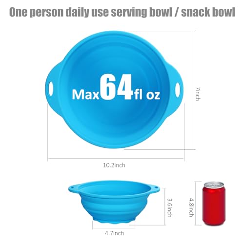 Collapsible Silicone Mixing Bowl - 1800ml(60 fl oz) - BPA Free, Dishwasher Safe, Non-Slip Base Salad Bowls for Kitchen, Camping & Travel (Blue) - color: Blue