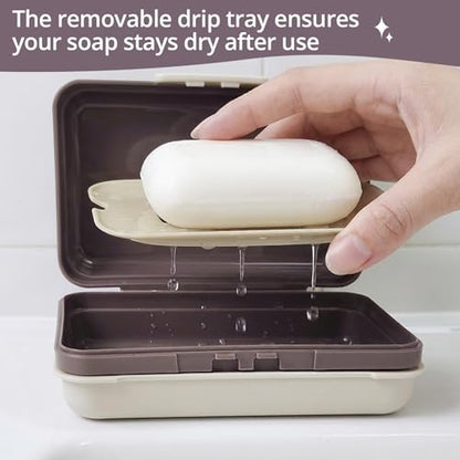 Leakproof Travel Soap Case with Lid and Removable Drain Tray - Portable Bar Soap Holder for Travel, Camping, Gym, Outdoor Use - Fits Most Standard Soaps - Made of Durable PP Plastic - color: Gray