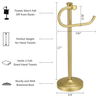 BESy 17 Inch Brushed Gold Stand Towel Bar Hanger Hand Towel Bar Bathroom Vanity Countertop Towel Holder Free Standing Stainless Steel Towel Ring Hardware Accessories Towel Rack - color: Brushed Gold