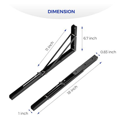 Ravinte 2 Pack 18 Inch Folding Shelf Brackets – Matte Black, Heavy Duty Collapsible Brackets for Tables and Benches – Space-Saving Design - size: 18 Inch