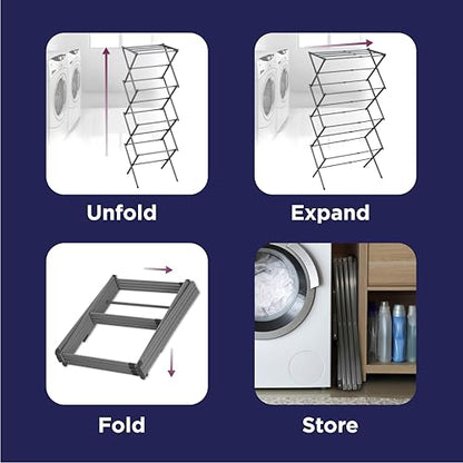 BLACK+DECKER 4-Tier Expandable Collapsible Clothes Drying Rack, Telescopic Height, Foldable Space-Saving Laundry Air Dryer for Towels, Shirts & Delicates – Durable Steel, No Tools Needed - color: Silver/Grey