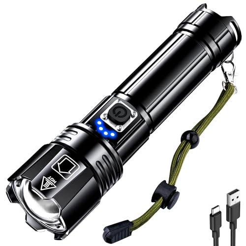 AKNEAR Rechargeable LED Flashlight High Lumens, Super Bright Flashlights with Zoomable & USB C Rechargeable & 5 Light Mode & IPX7 Waterproof, Powerful Flash Light for Home, Hiking, Camping - size: 1 Pack, style: Standard Display