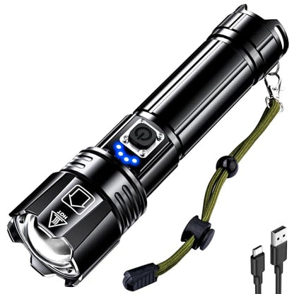 AKNEAR Rechargeable LED Flashlight High Lumens, Super Bright Flashlights with Zoomable & USB C Rechargeable & 5 Light Mode & IPX7 Waterproof, Powerful Flash Light for Home, Hiking, Camping - size: 1 Pack, style: Standard Display
