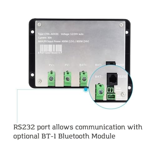 Renogy Adventurer-Li 30A Solar Controller - Flush Mount Design for RV/Camper Walls, 12V/24V Auto PWM Charger, LCD Display, Compatible with Lithium & AGM/Gel Batteries - size: 30A Adventurer