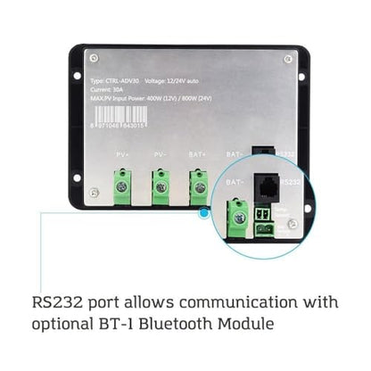 Renogy Adventurer-Li 30A Solar Controller - Flush Mount Design for RV/Camper Walls, 12V/24V Auto PWM Charger, LCD Display, Compatible with Lithium & AGM/Gel Batteries - size: 30A Adventurer