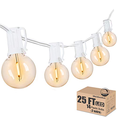 Outdoor Globe String Lights White - G40 Outdoor Lights Patio String Lights Linkable Waterproof with 14 Shatterproof Clear Bulbs(2 Extra) for Wedding Party Pergola Gazebo Lights - color: White G40, size: 25 Feet