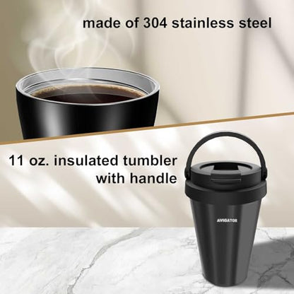 Single Serve Coffee Maker with 11oz. Travel Coffee Mug Stainless Steel, Brew Strenth Adjustable, Permanent Filter, Black