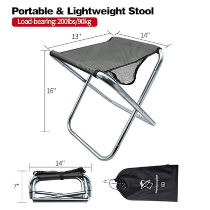 16in Tall Camping Stool, Folding Stool with Carry Bag, Aluminum Alloy Bracket, 1.5lbs Lightweight, Load Capacity to 200lbs, for Travel, Hiking, BBQ, Fishing, Beach