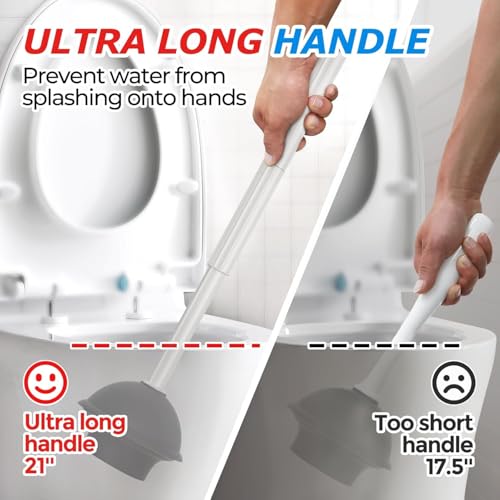 FORASTO 2Pack 2 in 1 Toilet Brush and Plunger Set,Clean Gloves, Extended Handle Plunger，Toilet Bowl Brush Plunger Set,Bathroom Cleaning Tools,Toilet Brush Plunger Combo,Cleaning Brush(Light Grey) - color: Light Grey