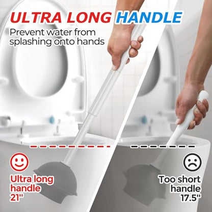 FORASTO 2Pack 2 in 1 Toilet Brush and Plunger Set,Clean Gloves, Extended Handle Plunger，Toilet Bowl Brush Plunger Set,Bathroom Cleaning Tools,Toilet Brush Plunger Combo,Cleaning Brush(Light Grey) - color: Light Grey