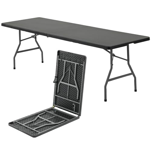 SEALAMB Portable 8FT Plastic Folding Table for Indoor & Outdoor, Heavy Duty Commercial Fold Up Table Picnic Tables Dining Table for Parties Backyard Events(Black, 8FT) - color: Black, size: 8FT