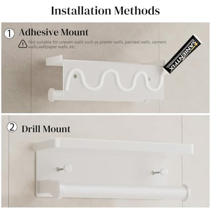 White Paper Towel Holder with Shelf, Wall Mount Paper Towel Holder for Bathroom Kitchen, Hand Towel Rack Holder,Paper Roll Holder with Self Adhesive & Screw,RV - color: White Pro