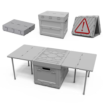Folding Storage Box with Table, 3 in 1 Camping Collapsible Bins with Parking Warning Sign, Multifunctional Foldable Container, Outdoor Storage Bin for Picnic, Home, Office, Car
