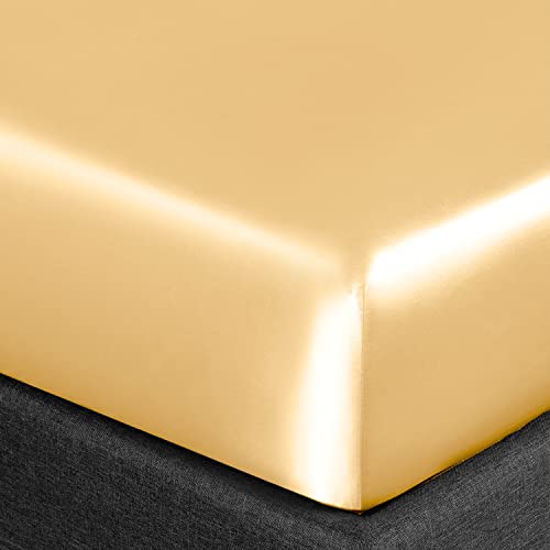 Homiest 3pcs Satin Sheets Set Luxury Silky Satin Bedding Set with Deep Pocket, 1 Fitted Sheet + 1 Flat Sheet + 1 Pillowcase (Twin Size, Gold) - color: Gold, size: Deep pocket - Twin size
