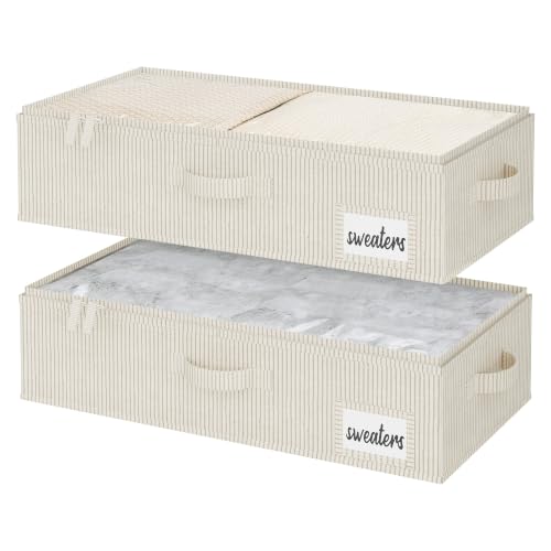 StorageWorks Under Bed Storage Containers with Handles and Label Holder, 2 Pack Ultra-thick Fabric Underbed Bins, Closet Organizer for Clothes, Blankets, Sweater - color: Brown and White Stripes, size: 23.5"L x 12.5"W x 5"H