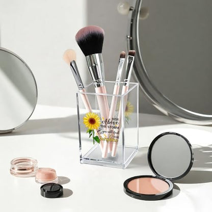Rise Above The Storm and You Will find The Sunshine Acrylic Cosmetic Pencil Pen Holder Cup, Positive Sunflower Desk Organizer Accessories for Home Office Decor, Motivational Gifts for Women Girl - style: Rise Above