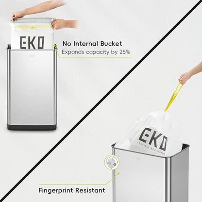 EKO Mirage-T 50 Liter / 13.2 Gallon Touchless Rectangular Motion Sensor Trash Can, Brushed Stainless Steel Finish - size: Mirage 50L - Stainless Steel