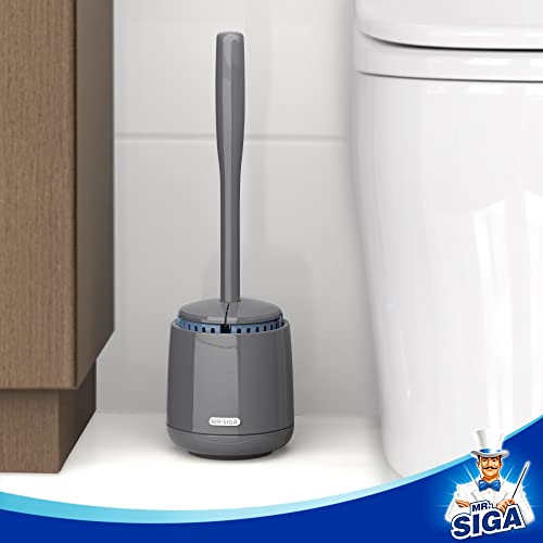 MR.SIGA Toilet Bowl Brush and Holder, Premium Quality, with Solid Handle and Durable Bristles for Bathroom Cleaning, Gray, 1 Pack - color: Gray, size: One Size