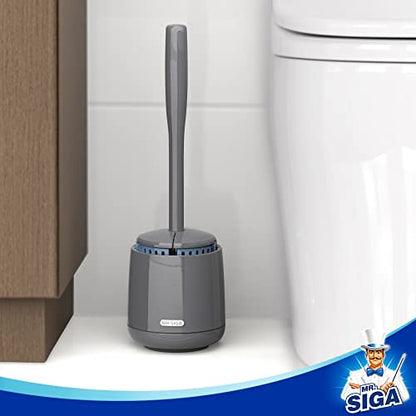 MR.SIGA Toilet Bowl Brush and Holder, Premium Quality, with Solid Handle and Durable Bristles for Bathroom Cleaning, Gray, 1 Pack - color: Gray, size: One Size