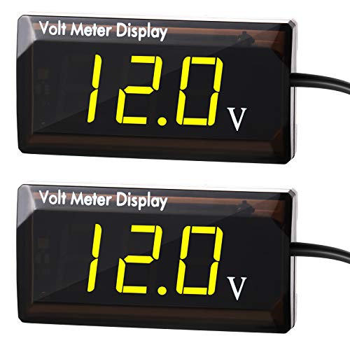 2 Pieces DC 4 to 28V Car Digital Voltmeter 12V Voltage Meter Car Audio Gauge LED Display 12V Waterproof Voltage Gauge Meter for Motorcycle (Yellow Light) - color: Yellow Light