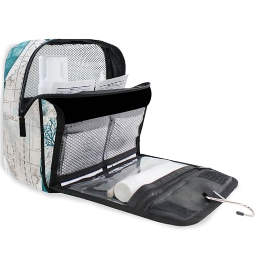 Retro Sea Turtle Nautical Map Hanging Toiletry Makeup Bag Travel Organizers Toiletries Cosmetics Bag for Men Women - color: Turtle
