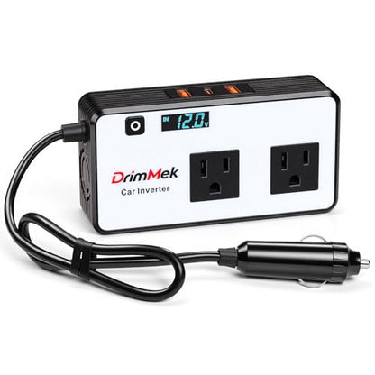 DrimMek 272W Car Power Inverter, Car Plug Adapter Outlet 12V to 110V Converter with 3 * 24W USB Fast Charging Port, Dual AC Outlet for Laptop, Vehicles, Camping (LED Display) - color: White