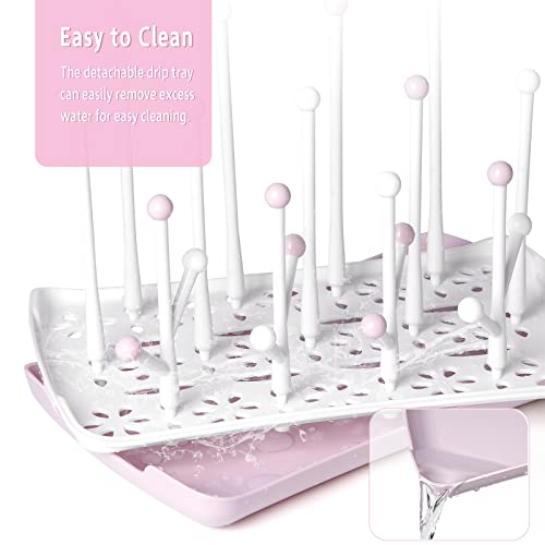 Termichy Baby Bottle Drying Rack, Large Capacity Baby Bottle Rack for Bottles, Dry Rack with Removable Water Tray(Pink) - color: Pink, size: Countertop Style