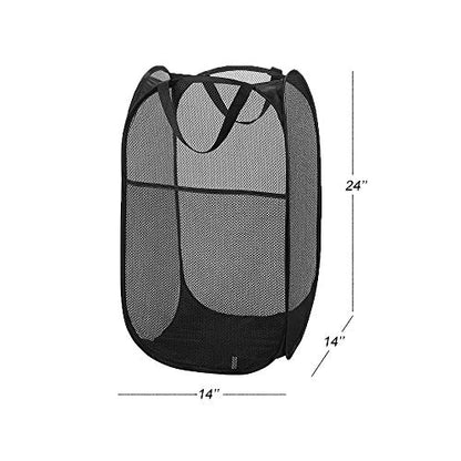 Larpur Popup Mesh Laundry Basket, Collapsible and Portable Clothes Washing Laundry Hamper with Reinforced Carry Handle (Black 2pcs) - color: 2*BLACK