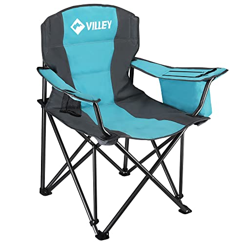 VILLEY Camping Chair, Oversized Folding Camp Chair, Portable Outdoor Chairs Support 400 LBS with Padded Seats, Cooler Bag, Cup Holder, Carry Bag, Blue - color: Blue