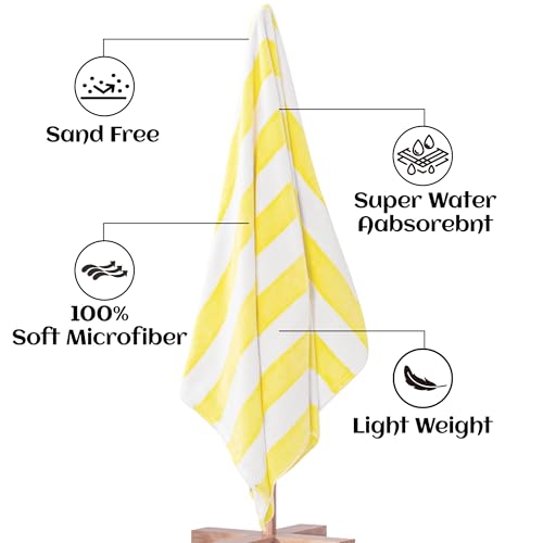 Touchat 4 Pack Cabana Stripe 250GSM Polyester Lightweight Quick-Dry Beach Towel & Blanket Combo- 30'' x 60'' Compact Travel Towel for Pool, Camping, Gym, Yoga | Ultra-Portable, Multi-Functional，Yellow - color: Yellow 4pack