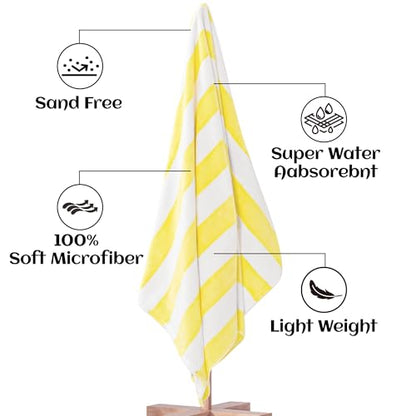 Touchat 4 Pack Cabana Stripe 250GSM Polyester Lightweight Quick-Dry Beach Towel & Blanket Combo- 30'' x 60'' Compact Travel Towel for Pool, Camping, Gym, Yoga | Ultra-Portable, Multi-Functional，Yellow - color: Yellow 4pack