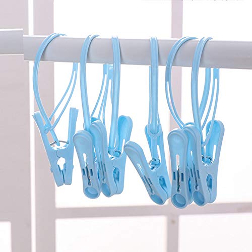 24Pcs Clothes Pins with Plastic Rope, Clothesline Drying Clothing Clips | Clothes Pins for Photo Craft Painting Display, 12pcs Blue 12pcs White - color: Blue,white-24pack