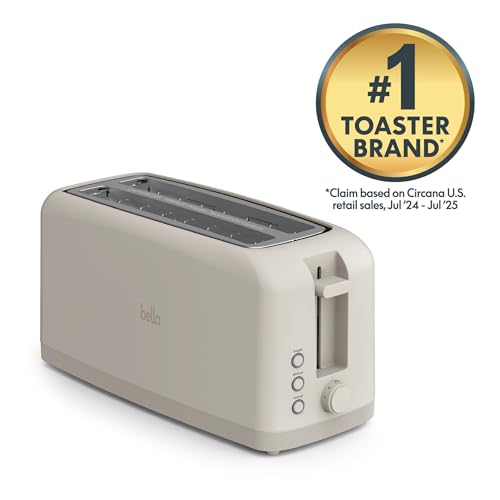 bella 4 Slice Slim Toaster, Fits-anywhere™ Kitchenware, 6 Setting Shade Control with Reheat & Cancel Buttons, Fits Sourdough, 10” Long Slot, Anti Jam & Auto Shutoff, 900 Watt, Oatmilk - color: Oatmilk, size: 4 Slice