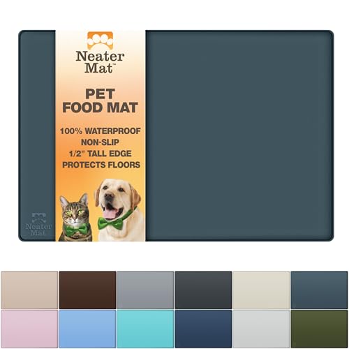 Neater Pet Brands Neater Mat Pet Mats for Food and Water, Cat & Dog Bowl Mat Waterproof Silicone, Feeding Tray, Dog Food Mats for Floors, Placemat w/Raised Edge for Under Bowls, 16” x 10”, Slate Blue - color: Slate Blue, size: 16"L x 10"W