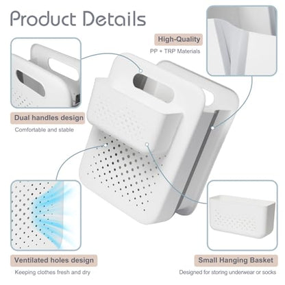 Goderewild Small Collapsible Laundry Basket, Space-Saving Wall-Mounted Hamper with Detachable Mini-Basket, Portable Hanging Organizer for Clothes, Underwear Socks. (White) - size: S + Mini Basket