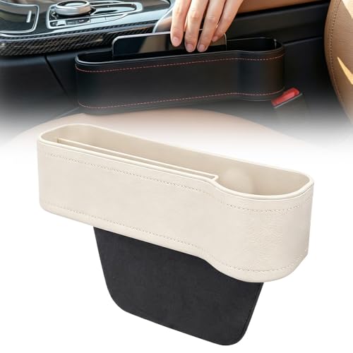 Car Seat Gap Filler Organizer, Automotive Front Seat Storage with Car Cup Holder, Multifunctional Car Seat Organizer, Sunglasses, Auto Console Side Storage Box (Beige, Left Side) - color: Beige, size: Left side