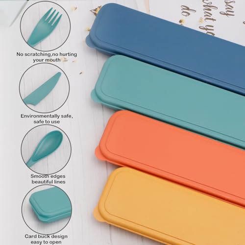 Zoyiancy Reusable Utensils Set with Case, 4 Sets Portable Plastic Cutlery Set, Fork Spoons Knife Tableware for Travel Picnic Camping