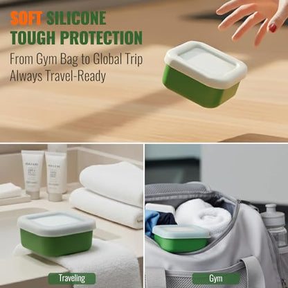 AIMAIAIMAI Shampoo Bar Travel Case Compatible with Kitsch, Leakproof Silicone Small Travel Soap Case with Draining Pad, Portable Soap Container for Gym & Camping, 1 Pack (Mint Green) - color: Mint Green