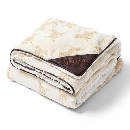 PELZIN Embossed Sherpa Dog Blankets for Large Dogs - Waterproof Cat Blankets for Indoor Cats - Heavy Duty Couch Cover Protector - Soft Reversible Throw Furniture Protection - Large, Cream - size: L - 40"x50"