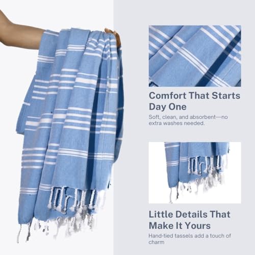 Cotton Turkish Beach Towel with Towels Oversized 36"x72" Pool Absorbent Extra Large Quick Dry Sand Travel Towel (Azure Bliss, 2 Pack) - color: Azure Bliss, size: 2 Pack