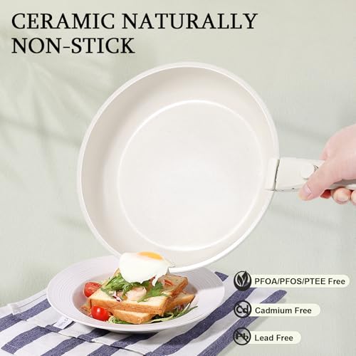 GiPP Non Stick Frying Pans Set Removable Handle, Oven Safe Nonstick Fry Pan Skillets with Detachable Handle, Granite Coating Healthy Cooking Compatible with All Stovetops, PFOA Free, RV Cookware set - color: White, size: 3PCS
