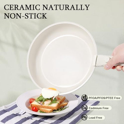 GiPP Non Stick Frying Pans Set Removable Handle, Oven Safe Nonstick Fry Pan Skillets with Detachable Handle, Granite Coating Healthy Cooking Compatible with All Stovetops, PFOA Free, RV Cookware set - color: White, size: 3PCS