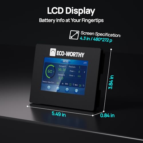 ECO-WORTHY 48V LiFePO4 Battery Monitor with 4.3" Touchscreen, RS232 Interface, Compatible with ECO-WORTHY 48V 100Ah Server Rack Series, Solar DIY Systems, ESM100