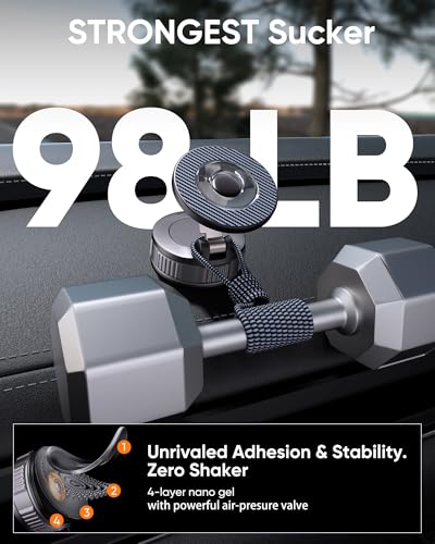 Vacuum Magsafe Car Phone Holder [120+ LB Strongest Suction & 3000gf Strongest Magnetic] 360° Adjustable Magnetic Car Phone Mount, Phone Holders for Your Car for iPhone 17 Pro Max 16 15 14 13 12 Plus